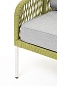 "Канны" диван 2-местный плетеный из роупа, каркас алюминий светло-серый (RAL7035) шагрень, роуп салатовый меланж круглый, ткань светло-серая