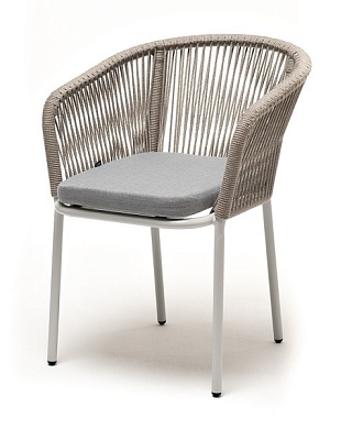 "марсель" стул плетеный из роупа, каркас алюминий светло-серый (ral7035) шагрень, роуп серый меланж круглый, ткань светло-серая в официальном магазине viva-verde.ru