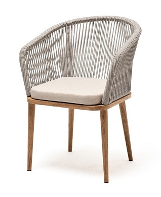 "марсель" стул плетеный из роупа, основание дуб, роуп серый меланж круглый, ткань светло-серая в официальном магазине viva-verde.ru