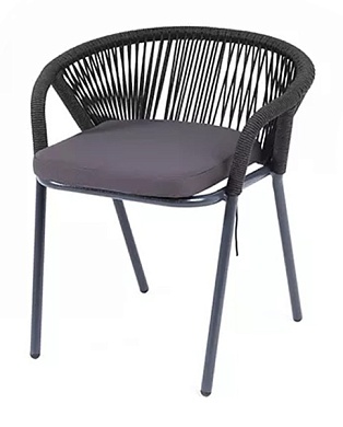 "женева" стул плетеный из роупа, каркас алюминий темно-серый (ral7024) шагрень, роуп темно-серый круглый, ткань темно-серая в официальном магазине viva-verde.ru