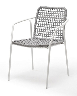 "тунис" стул плетенный из роупа, каркас алюминий белый, роуп светло-серый в официальном магазине viva-verde.ru