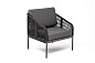 "Канны" кресло плетеное из роупа, каркас алюминий темно-серый (RAL7024) шагрень, роуп темно-серый круглый, ткань темно-серая