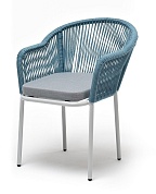 "лион" стул плетеный из роупа, каркас из стали светло-серый (ral7035) шагрень, роуп бирюзовый круглый, ткань светло-серая в официальном магазине viva-verde.ru