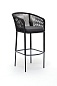 "Марсель" стул барный плетеный из роупа, каркас из стали темно-серый (RAL7024) шагрень, роуп темно-серый круглый, ткань темно-серая