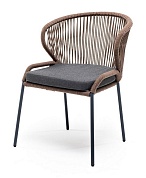 "милан" стул плетеный из роупа, каркас алюминий серый (ral7022), роуп коричневый круглый, ткань темно-серая в официальном магазине viva-verde.ru