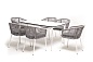 "Малага" обеденная группа на 6 персон со стульями "Марсель", каркас белый, роуп светло-серый