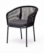 "марсель" стул плетеный из роупа, каркас алюминий темно-серый (ral7024) муар, роуп темно-серый круглый, ткань темно-серая 027 в официальном магазине viva-verde.ru