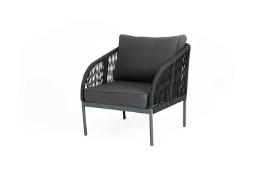 "канны" кресло плетеное из роупа, каркас алюминий темно-серый (ral7024) муар, роуп темно-серый круглый, ткань savana grafit в официальном магазине viva-verde.ru