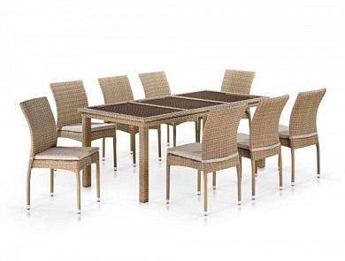 комплект мебели из искусственного ротанга t365/y380b-w65 light brown (8+1) в официальном магазине viva-verde.ru