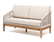 "канны" диван 2-местный плетеный из роупа, основание дуб, роуп бежевый круглый, ткань бежевая в официальном магазине viva-verde.ru