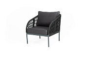 "канны" кресло плетеное из роупа, каркас алюминий серый (ral7022) матовый, роуп темно-серый круглый, ткань темно-серая в официальном магазине viva-verde.ru