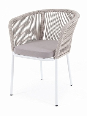 "марсель" стул плетеный из роупа, каркас алюминий белый, роуп коричневый круглый, ткань бежевая в официальном магазине viva-verde.ru