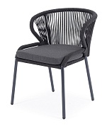"милан" стул плетеный из роупа, каркас алюминий темно-серый (ral7024) муар, роуп темно-серый круглый, ткань темно-серая 027 в официальном магазине viva-verde.ru