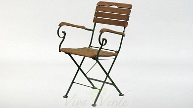 картинка кованый стул-кресло с подлокотниками ковка + дуб от магазина viva-verde.ru