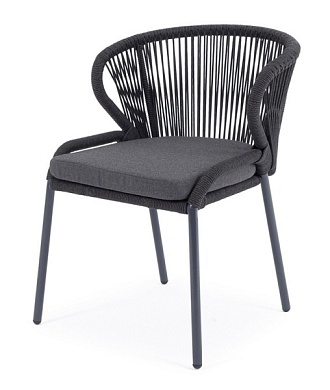 "милан" стул плетеный из роупа, каркас алюминий темно-серый (ral7024) шагрень, роуп темно-серый круглый, ткань темно-серая в официальном магазине viva-verde.ru