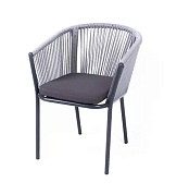 "марсель" стул плетеный из роупа, каркас алюминий темно-серый, роуп светло-серый, ткань темно-серая в официальном магазине viva-verde.ru