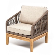 "канны" кресло плетеное из роупа, основание дуб, роуп коричневый круглый, ткань бежевая в официальном магазине viva-verde.ru