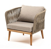 "мальорка" кресло плетеное из роупа, основание дуб, роуп серо-коричневый 23мм, ткань бежевая 052 в официальном магазине viva-verde.ru