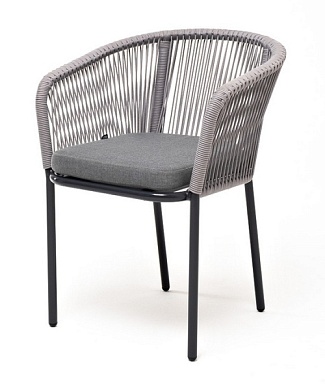 "марсель" стул плетеный из роупа, каркас алюминий темно-серый (ral7024), роуп светло-серый круглый, ткань светло-серая в официальном магазине viva-verde.ru
