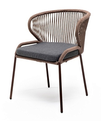 "милан" стул плетеный из роупа, каркас алюминий коричневый (ral8016), роуп коричневый круглый, ткань темно-серая в официальном магазине viva-verde.ru