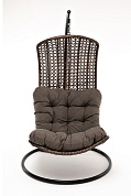 "виши" подвесное кресло-кокон из искусственного ротанга, цвет коричневый с серо-коричневой подушкой в официальном магазине viva-verde.ru