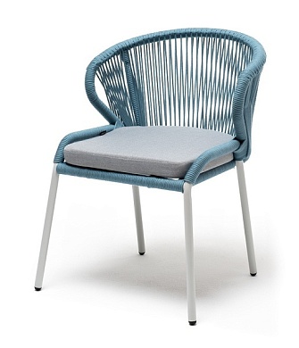 "милан" стул плетеный из роупа, каркас алюминий светло-серый (ral7035) шагрень, роуп бирюзовый круглый, ткань светло-серая в официальном магазине viva-verde.ru
