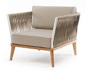 "касабланка" кресло плетеное из роупа, основание дуб, роуп серо-коричневый 23мм, ткань серая в официальном магазине viva-verde.ru