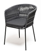 "бордо" стул плетеный из роупа (колос), каркас алюминий темно-серый (ral7024) муар, роуп серый 15мм, ткань темно-серая 027 в официальном магазине viva-verde.ru