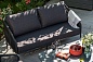 "Канны" диван 2-местный плетеный из роупа, каркас алюминий темно-серый (RAL7024) муар, роуп темно-серый круглый, ткань темно-серая 027
