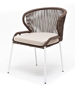 "милан" стул плетеный из роупа, каркас алюминий белый, роуп коричневый круглый, ткань бежевая в официальном магазине viva-verde.ru