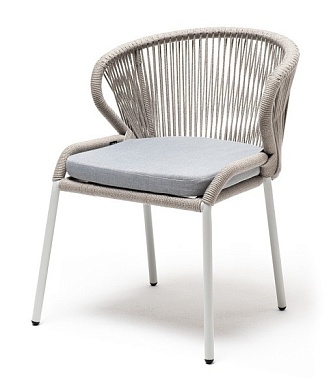 "милан" стул плетеный из роупа, каркас алюминий светло-серый (ral7035) шагрень, роуп серый меланж круглый, ткань светло-серая в официальном магазине viva-verde.ru