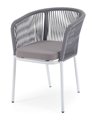 "марсель" стул плетеный из роупа, каркас алюминий светло-серый (ral7035) шагрень, роуп светло-серый круглый, ткань neo ash в официальном магазине viva-verde.ru