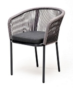 "марсель" стул плетеный из роупа, каркас из стали серый (ral7022) муар, роуп серый круглый, ткань серая в официальном магазине viva-verde.ru