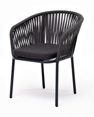 "бордо" стул плетеный из роупа, каркас алюминий темно-серый (ral7024) муар, роуп серый 15мм, ткань темно-серая 027 в официальном магазине viva-verde.ru