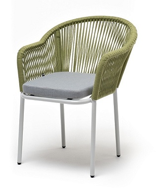 "лион" стул плетеный из роупа, каркас алюминий светло-серый (ral7035) шагрень, роуп салатовый меланж круглый, ткань светло-серая в официальном магазине viva-verde.ru