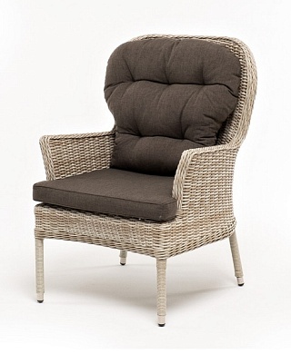 "алиса" кресло плетеное, цвет бежевый с подушками в официальном магазине viva-verde.ru