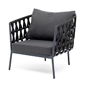 "диего" кресло плетеное из роупа, каркас алюминий темно-серый (ral7024), роуп темно-серый круглый, ткань темно-серая в официальном магазине viva-verde.ru