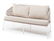 "милан" диван 2-местный плетеный из роупа, каркас алюминий белый, роуп бежевый круглый, ткань бежевая в официальном магазине viva-verde.ru