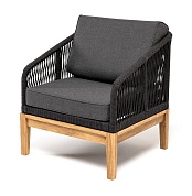 "канны" кресло плетеное из роупа, основание дуб, роуп темно-серый круглый, ткань темно-серая в официальном магазине viva-verde.ru