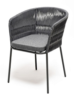 "бордо" стул плетеный из роупа (колос), каркас из стали серый (ral7022) муар, роуп серый 15мм, ткань серая в официальном магазине viva-verde.ru