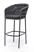 "бордо" стул барный плетеный из роупа (колос), каркас из стали серый (ral7022) муар, роуп серый 15мм, ткань темно-серая в официальном магазине viva-verde.ru