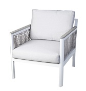 "сан ремо" кресло плетеное из роупа садовое, каркас алюминий белый, роуп бежевый, ткань бежевая в официальном магазине viva-verde.ru