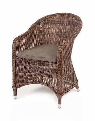 "равенна" плетеное кресло из искусственного ротанга, цвет коричневый с серой подушкой в официальном магазине viva-verde.ru