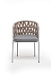 "Диего" стул плетеный из роупа, каркас из стали светло-серый (RAL7035) шагрень, роуп бежевый круглый, ткань светло-серая