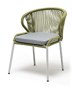 "милан" стул плетеный из роупа, каркас алюминий светло-серый (ral7035) шагрень, роуп салатовый меланж круглый, ткань светло-серая в официальном магазине viva-verde.ru