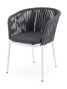 "бордо" стул плетеный из роупа, каркас алюминий белый шагрень, роуп серый 15мм, ткань темно-серая в официальном магазине viva-verde.ru