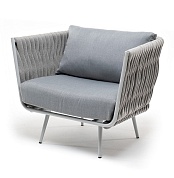 "монако" кресло плетеное из роупа, каркас алюминий светло-серый (ral7035) муар, роуп светло-серый 40 мм, ткань светло-серая в официальном магазине viva-verde.ru