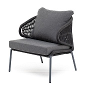 "милан" кресло плетеное из роупа, каркас алюминий темно-серый (ral7024) муар, роуп темно-серый круглый, ткань темно-серая 027 в официальном магазине viva-verde.ru