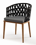 "диего" стул плетеный из роупа, основание дуб, роуп темно-серый круглый, ткань серая в официальном магазине viva-verde.ru