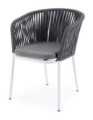 "бордо" стул плетеный из роупа, каркас алюминий белый шагрень, роуп серый 15мм, ткань серая в официальном магазине viva-verde.ru